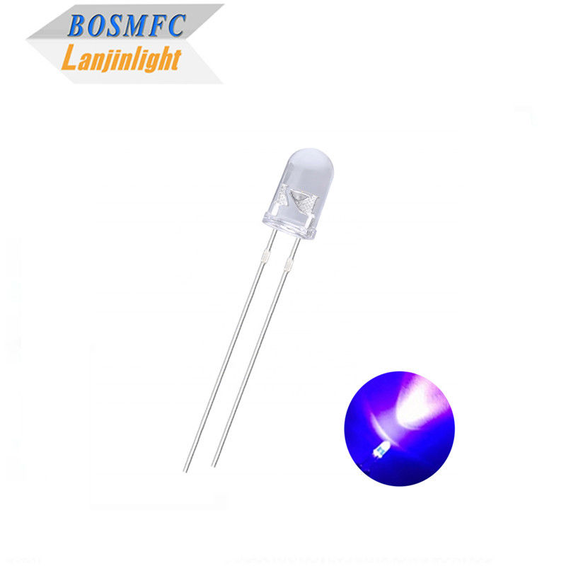 Στρογγυλό κεφάλι 5mm υπεριώδες LED 385nm 395nm UV φως καθαρό νερό φακός για λάμπα κουνούπι