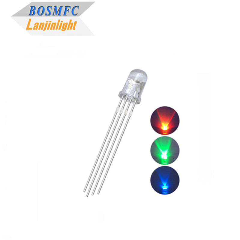 4 πιν RGB LED 5mm Μέσα από τρύπα 0,06W, κοινό ανόδιο υδατοδιαφανής φακούς F5 Tri Color LED