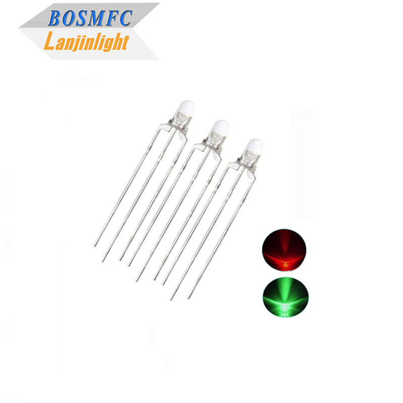 Διοχρωματικό 3mm Through Hole LED Πολυλειτουργικό 20mA Κόκκινο &amp; Πράσινο Φως